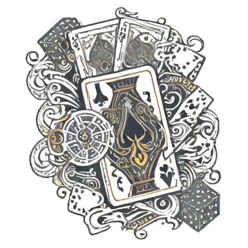 A Neotraditional Tattoo Design Featuring A Blackjack Card Surrounded By Cigar Smoke And Dice