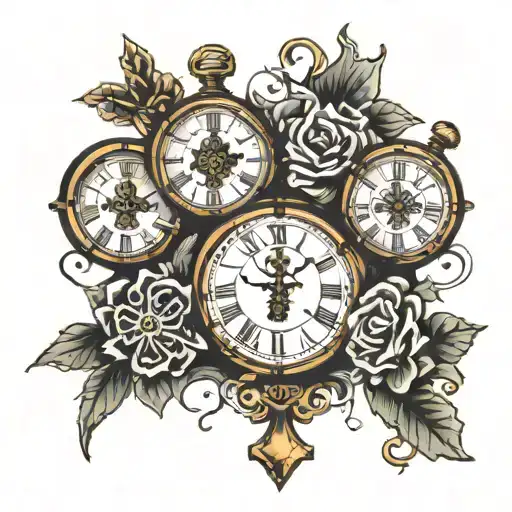Design With Three Clocks And Three Mini Crosses