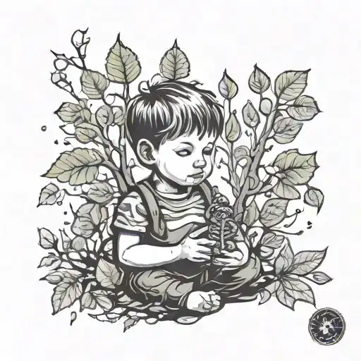 Little Boy With Dna In His Hand In The Deciduous Forest