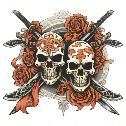 Dual Samurai Katanas With A Skull Reflection