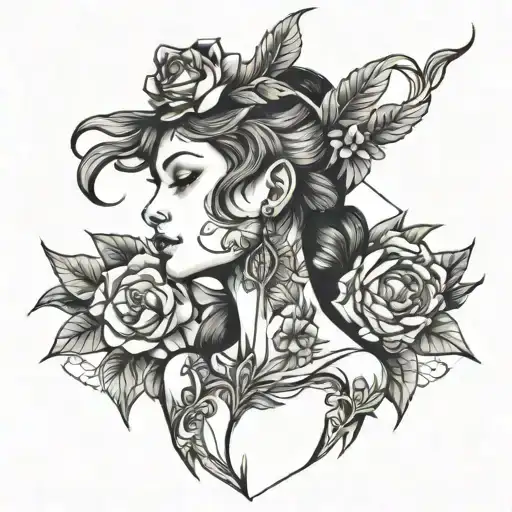Fine Line Woman's Neck Tattoo Design