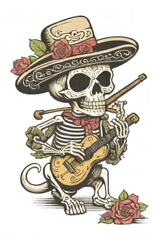 Mexican El Mariachi Skeleton With Rattle And Skeleton Dog