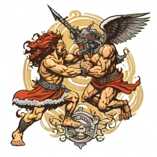 David Vs Goliath Fighting But Goliath Is A Demon