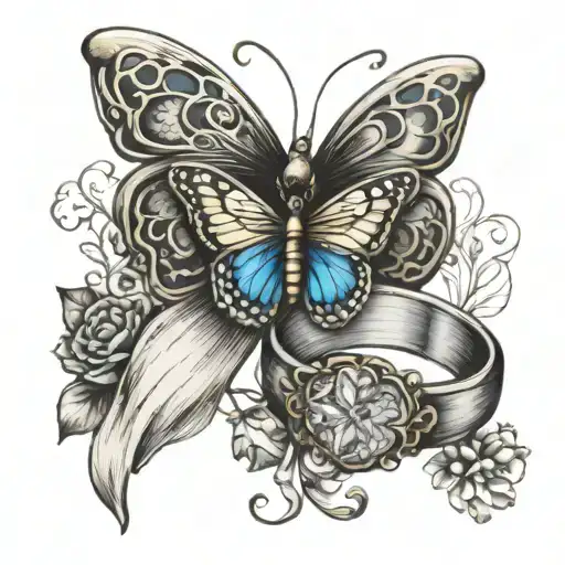 50The Wedding Anniversary With Two Wedding Bands And A Butterfly