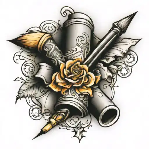 Scroll With Pencil And Paint Brush