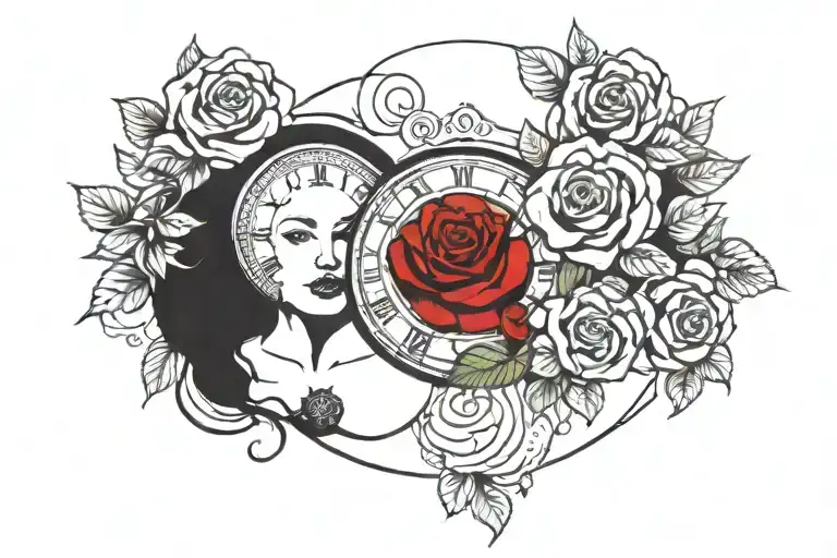 Women Clock And Roses Growing
