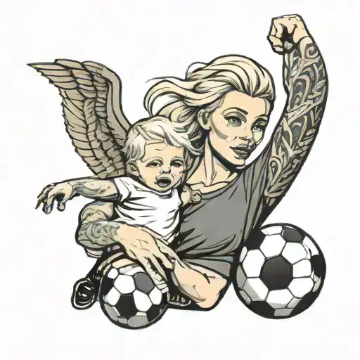 A Soccer Ball With A Blonde Woman Holding A Baby