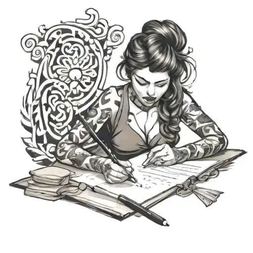 Woman Holding Open Scroll And Pen Writing