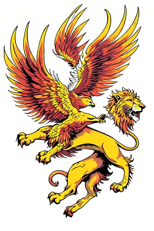 Pheonix Flying Behind A Lion