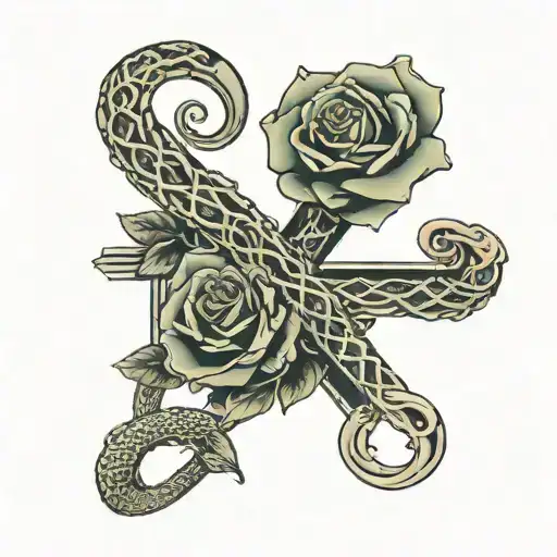 Serpent Wrapped Around A Cross And A Rose On Hand