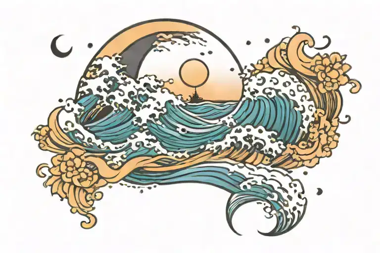 Moon And Waves Crashing