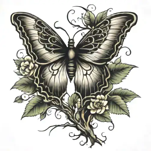 Tree With Roots Into Butterfly Wings