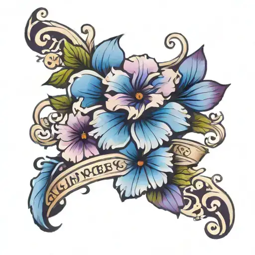 Blue And Purple Flower With Scroll Text Chris