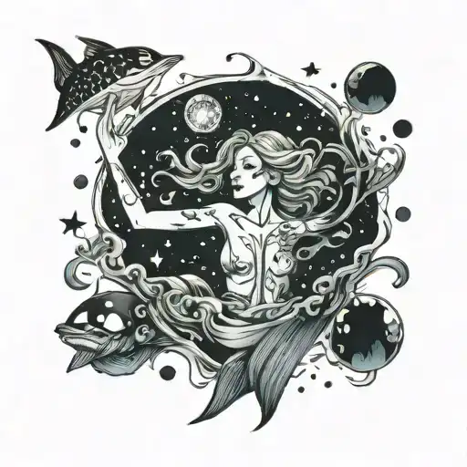 Woman Night Sky Skin Under Water Swim