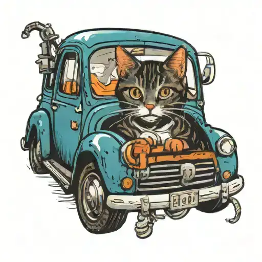 A Cat With A Car Mechanic Driving
