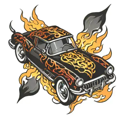 Black Jack And Corvette And Flames