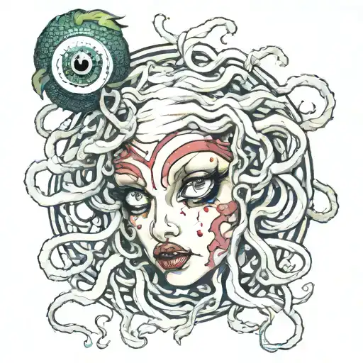Medusa Eating An Eyeball Hanging On Nerves