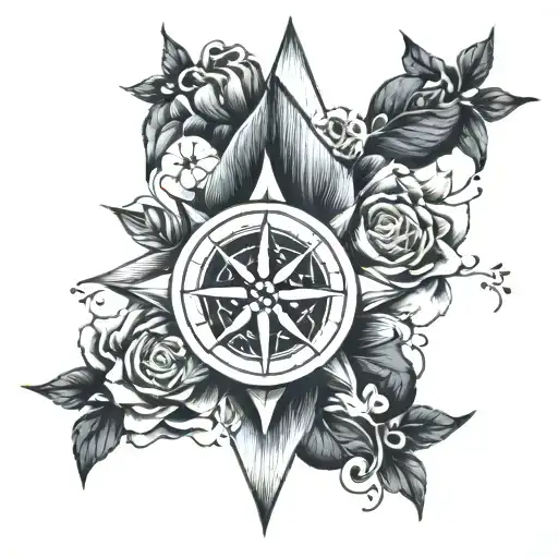 Three Person Sister Tattoo Inspired By A Compass Rose Intertwined