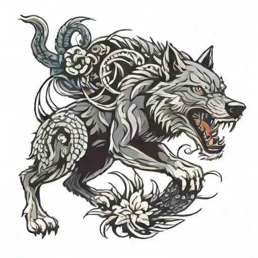 Wolf Stepping On Cobra