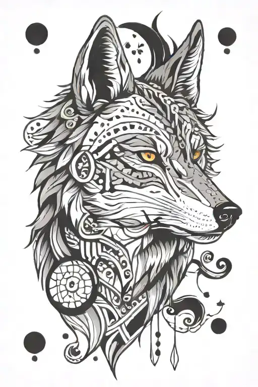 Lone Wolf Face Line And Dots