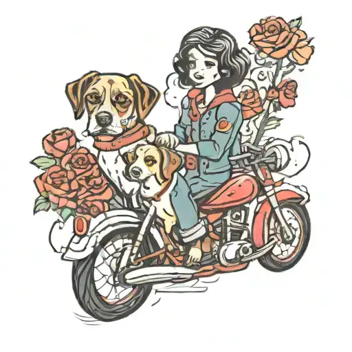 Love And Family Holding Hands With Life Partner And Lovely Dog Pet And Superb Motorcycle