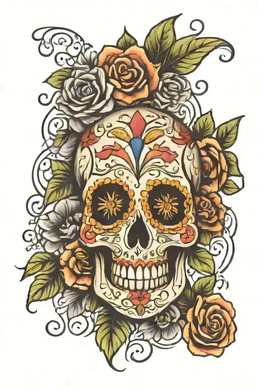 Day Of The Dead Skull Surrounded By Flowers