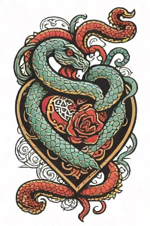 Heart With Snake Wrapped And Bitting