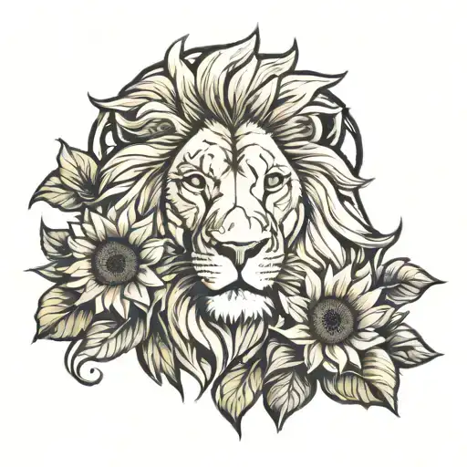 Lion And Sunflower