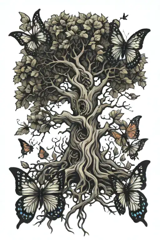 Tree With Roots Into Butterfly