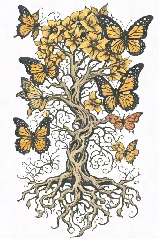 Tree With Roots Into Butterfly