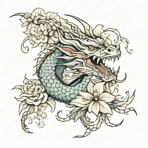 Dragon And Flowers Blooming