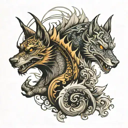 Dragon And Wolf Sleeve Tattoo Design