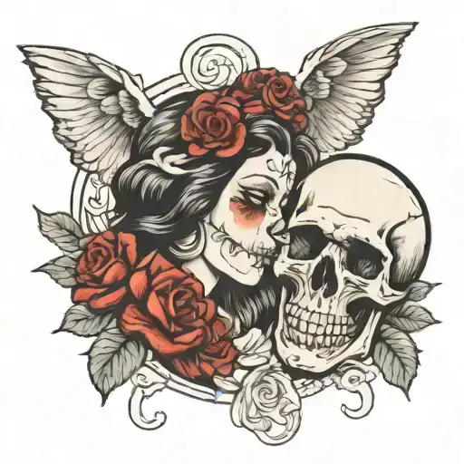 Skull And Snow White Kissing Chicano