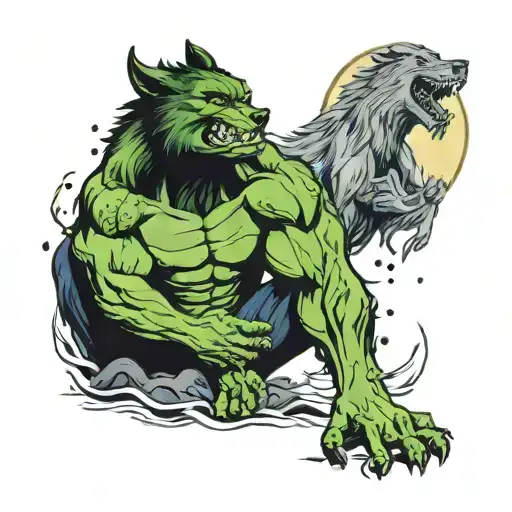 Hulk Meditating Wolf Howling At The Moon