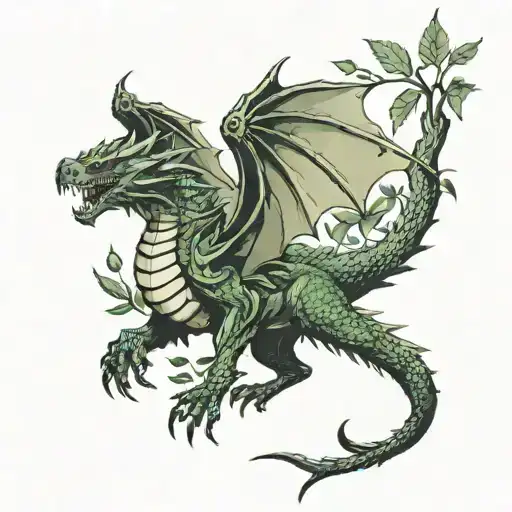 Dragon Flying Out Of A Forrest Tattoo Of Bear