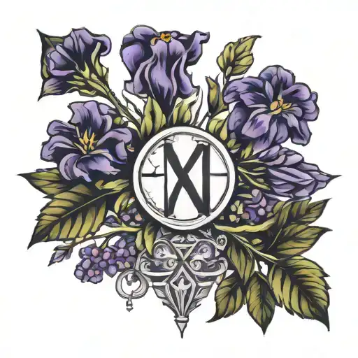 Roman Numerals With Violet Stems Tied Together