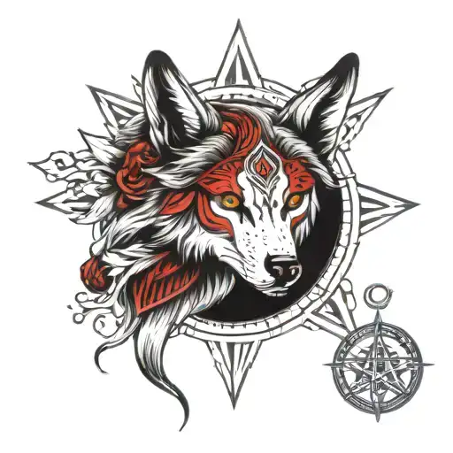 Women Wolf Head La Loba With Litlith Pentagram And Dods