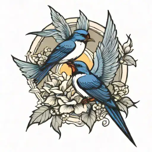 Snow In The Sun With 2 Swallows