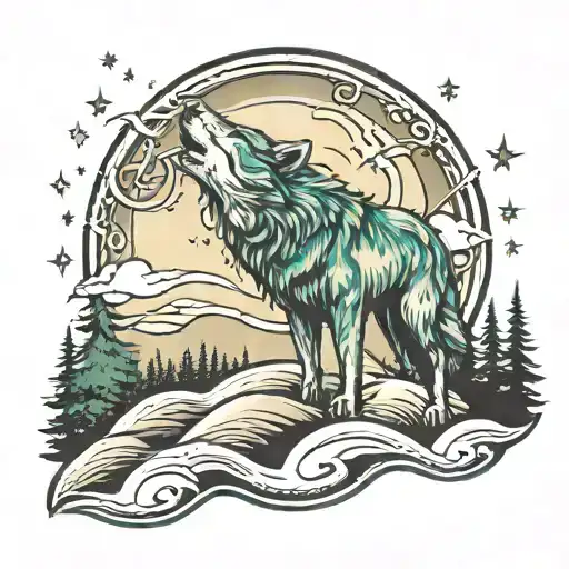 Norther Lights Wolf Howling At The Moon