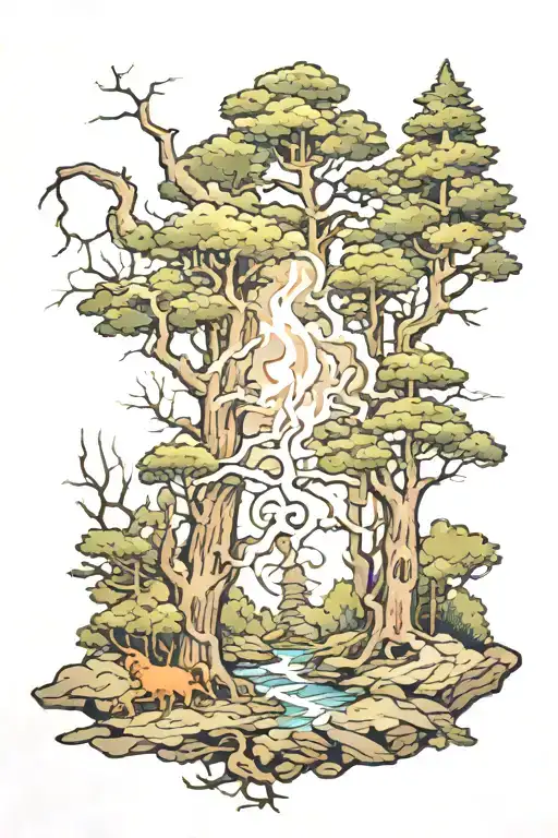 Thunder In Forest Scene With A Hidden