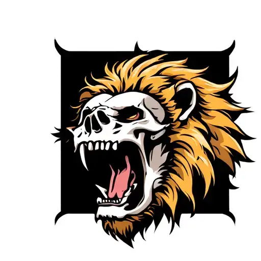 Lion Growling And Skull