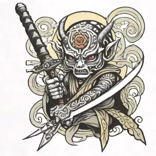 Samuri With Sword Tattoo With Sharigan Eyeball