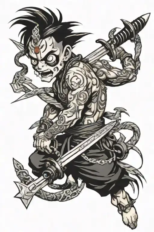 Samuri With Sword Tattoo With Sharigan Eyeball