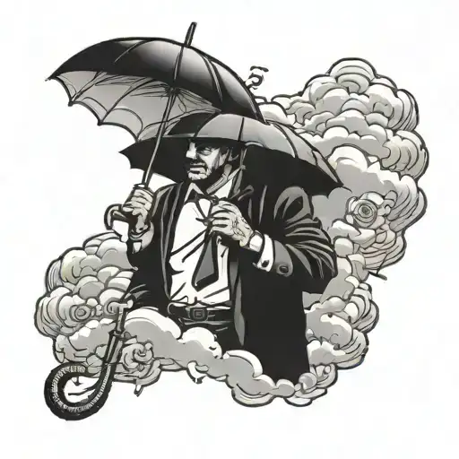 Man Holding Umbrella Black Cloud Above Him