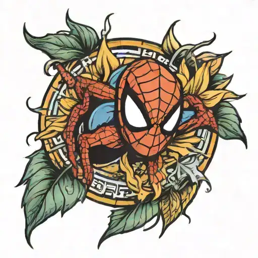 Cartoon Spider Man Head In The Middle Of A Sunflower