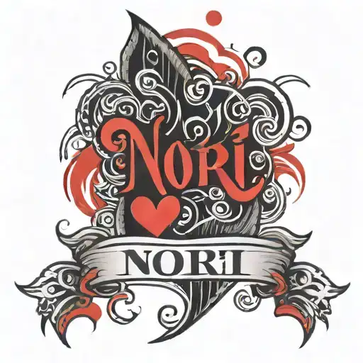 The Word Nori In Black In Red With Hearts