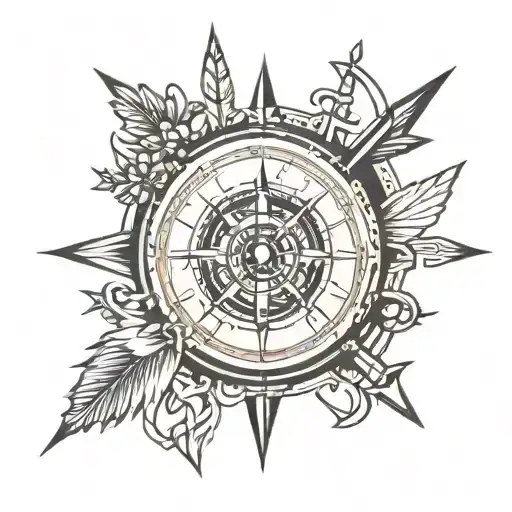 Compass And Clock Mixed Together With Arrows