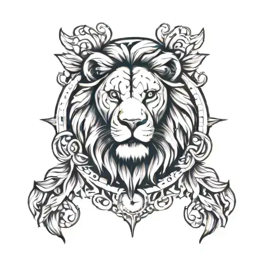 Lion Clock Face Tattoo