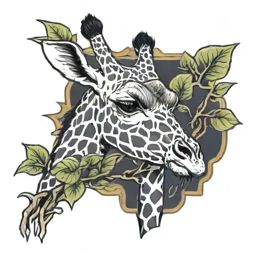 Giraffe Eating A Tree Branch