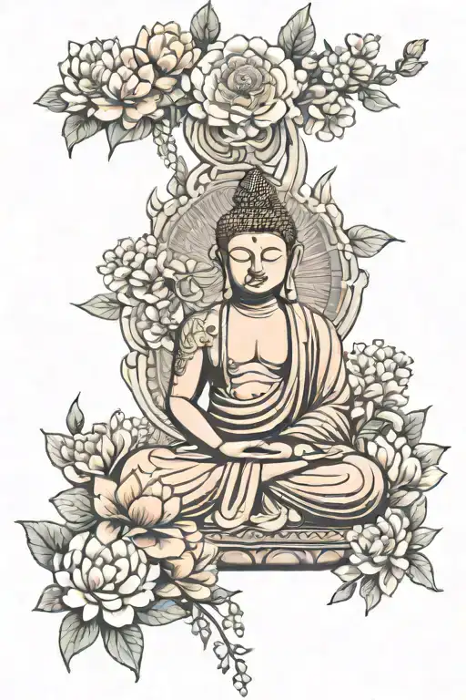 Buddha Surrounded By Flowers And Mandels